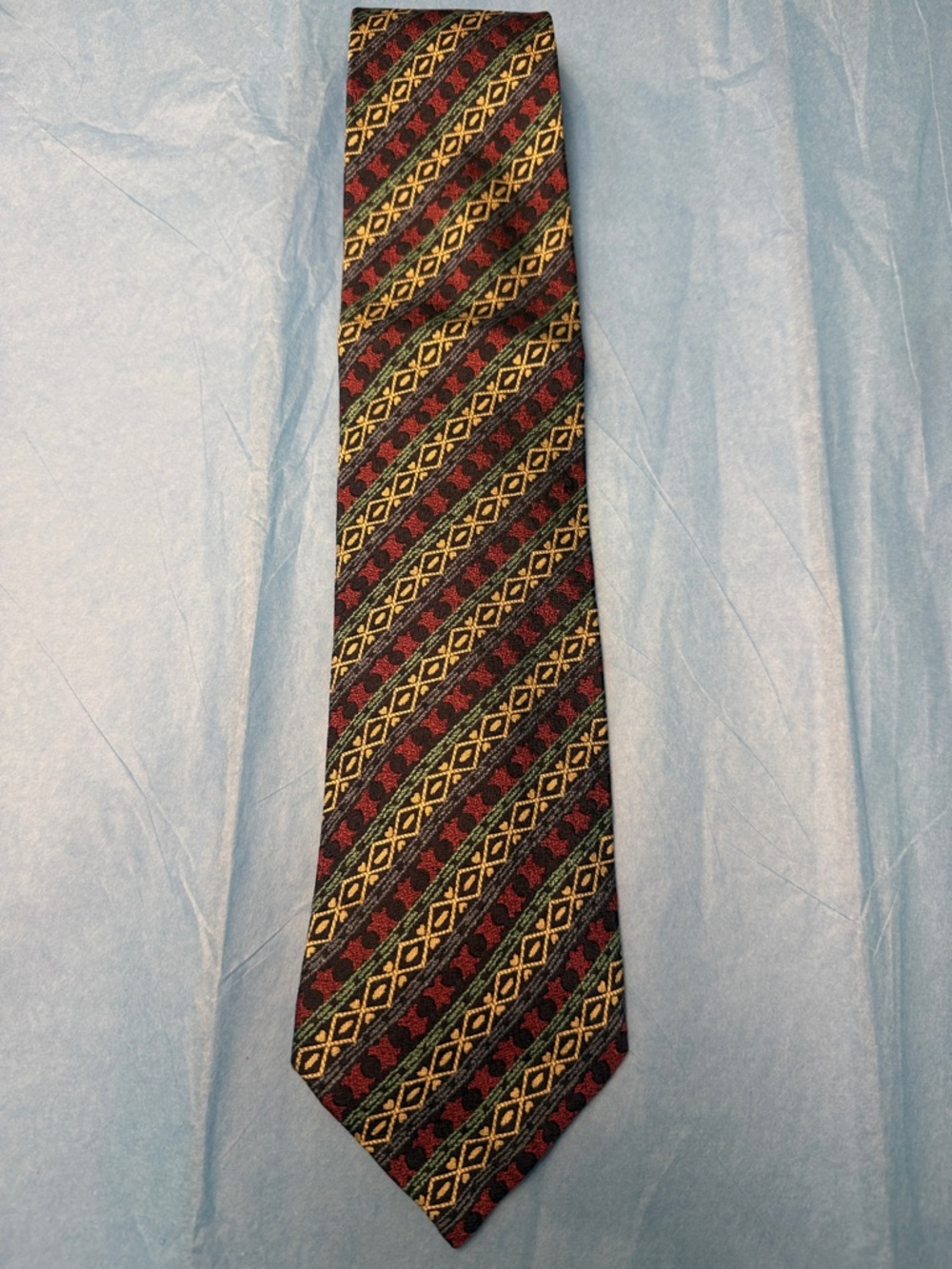 Yves Saint Laurent Vintage Diagonal Geometric Tie in Red, Blue and cream